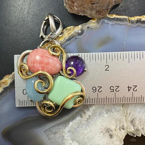 Carolyn Pollack Southwestern Style Sterling & Brass Multistone Decorated Pendant - Picture 9 of 10